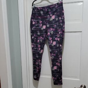 ZELOS Women's Black, Pink Floral Print Athletic Leggings High Waist Curvy 2X